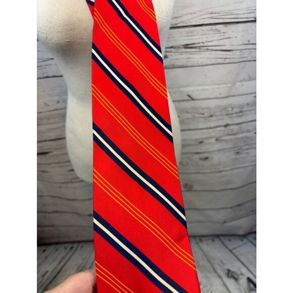 Men's Robert Talbot Red Blue Striped Tie One Size - Picture 2 of 3